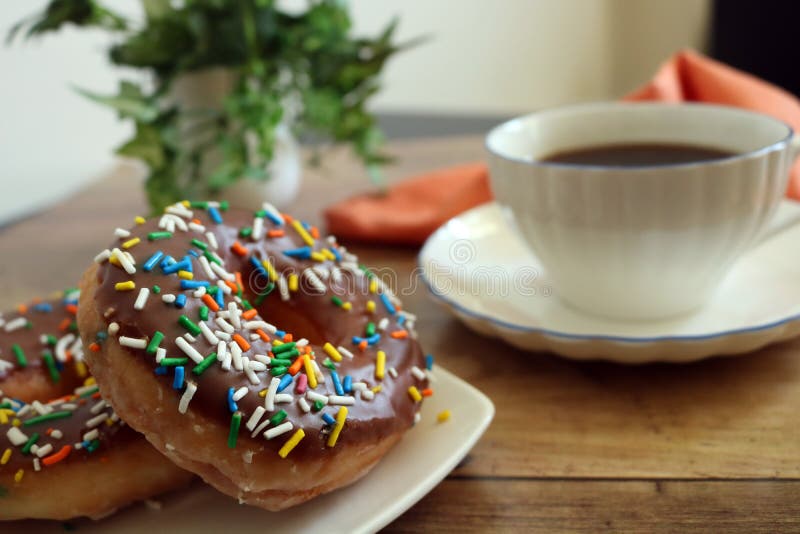 Doughnut with Sprinkles and Coffee Stock Image Image of chocolate, sprinkles 101713505