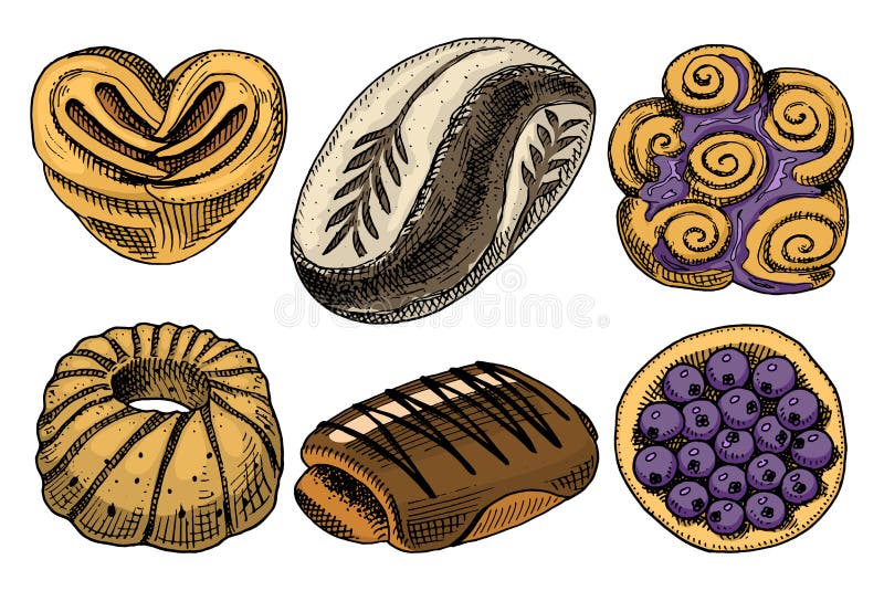 Doughnut ψωμιού και ζύμης, κρέας και πίτα φρούτων cupcake και γλυκό κουλούρι ή pretzel χαραγμένο χέρι που σύρεται στο παλαιό σκίτ απεικόνιση αποθεμάτων Doughnut ψωμιού και ζύμης, κρέας και πίτα φρούτων cupcake και γλυκό κουλούρι ή pretzel χαραγμένο χέρι που σύρεται στο παλαιό σκίτ απεικόνιση αποθεμάτων