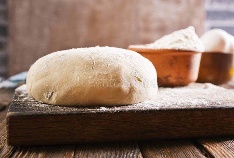 Dought and ingredients, fresh dought on a table. Dought stock images, royalty-free photos and pictures