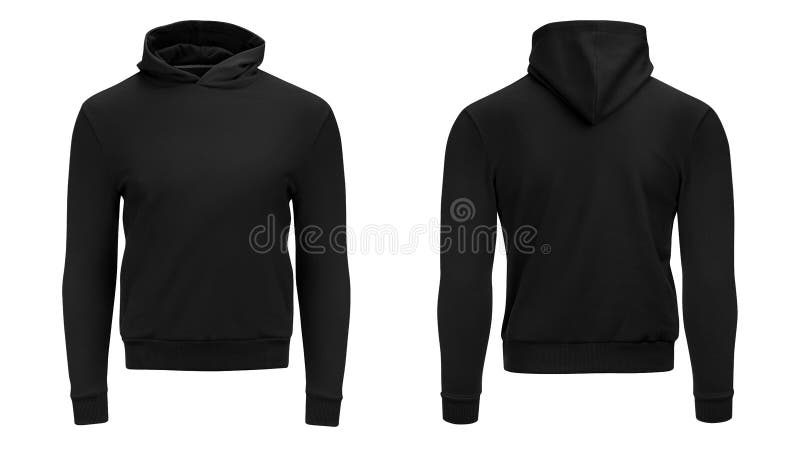 Douille de pull molletonné masculin noir de hoodie de blanc longue avec le chemin de coupure, maquette hoody de la conception des image stock