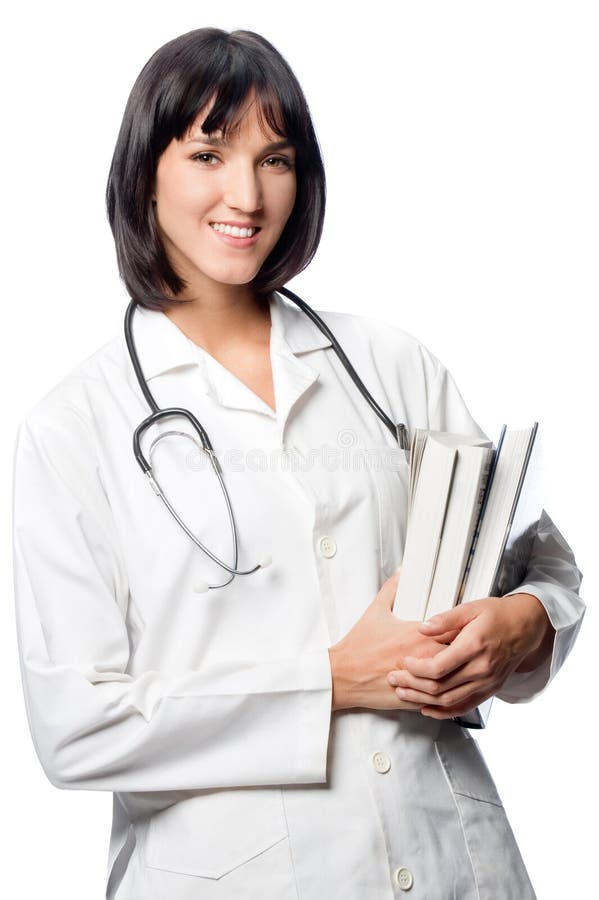 Médico caucasiano com livros imagem de stock royalty free