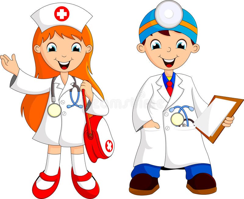 Médico dos desenhos animados com crianças pequenas felizes, menino e menina  imagem vetorial de Katerina_Dav© 91533028