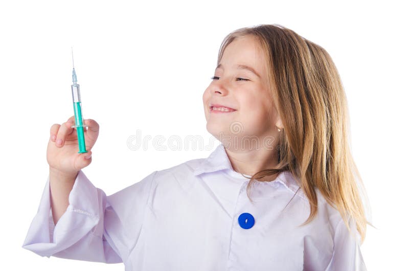 Pequeno médico com seringa fotografia de stock royalty free