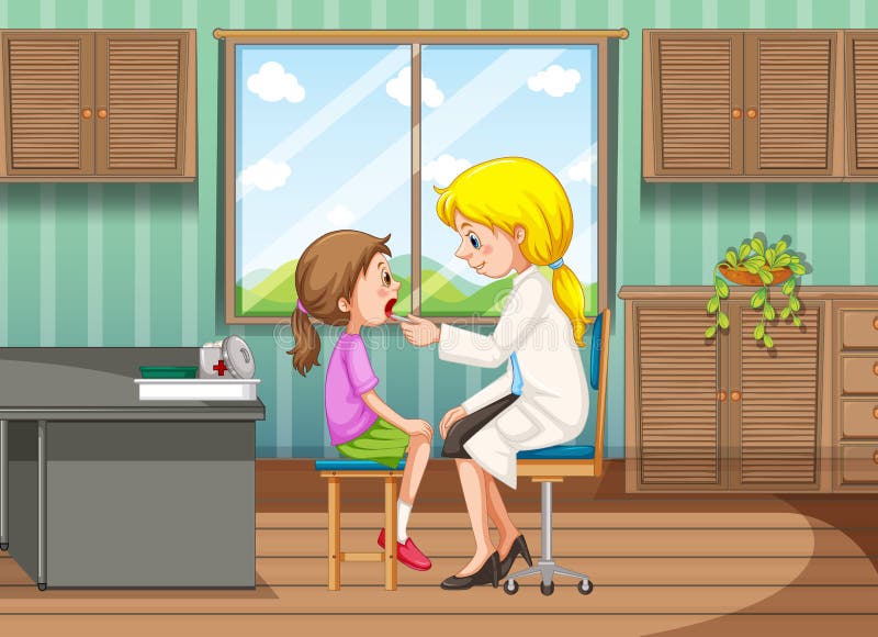 Doutor que dá o tratamento à menina na clínica ilustração do vetor Doutor que dá o tratamento à menina na clínica ilustração do vetor