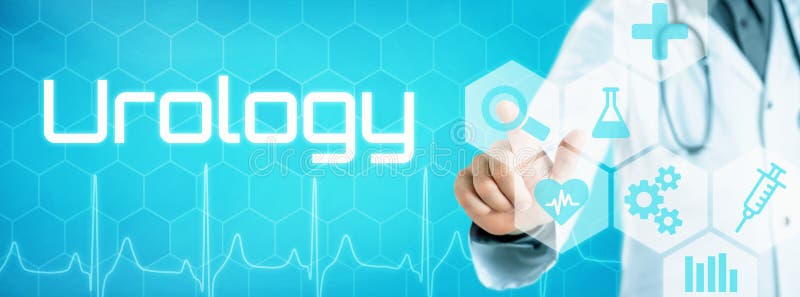 Doutor que toca em um ícone em uma relação futurista - urologia imagem de stock royalty free Doutor que toca em um ícone em uma relação futurista - urologia imagem de stock royalty free