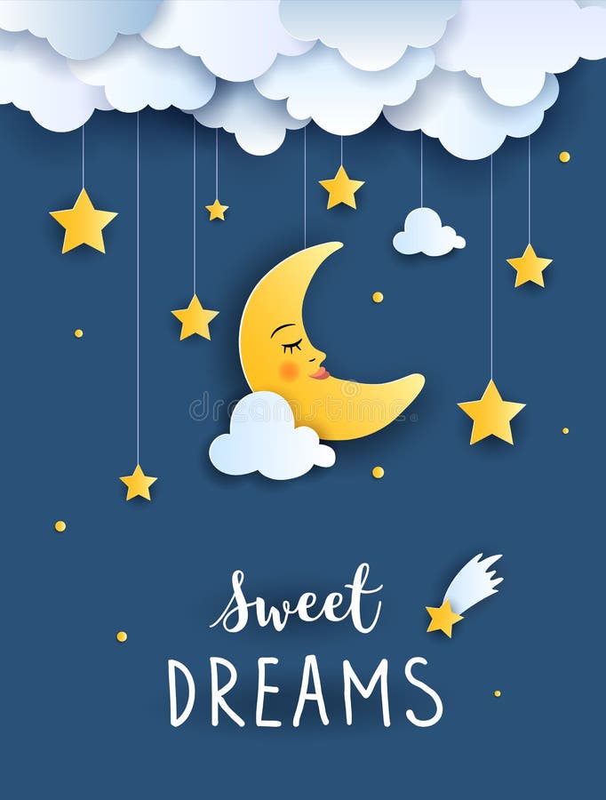 Sweet dream and Good night concept illustration, Baby shower greeting card, Invitation Template, vector paper art. Sweet dream and Good night concept illustration, Baby shower greeting card, Invitation Template, vector paper art