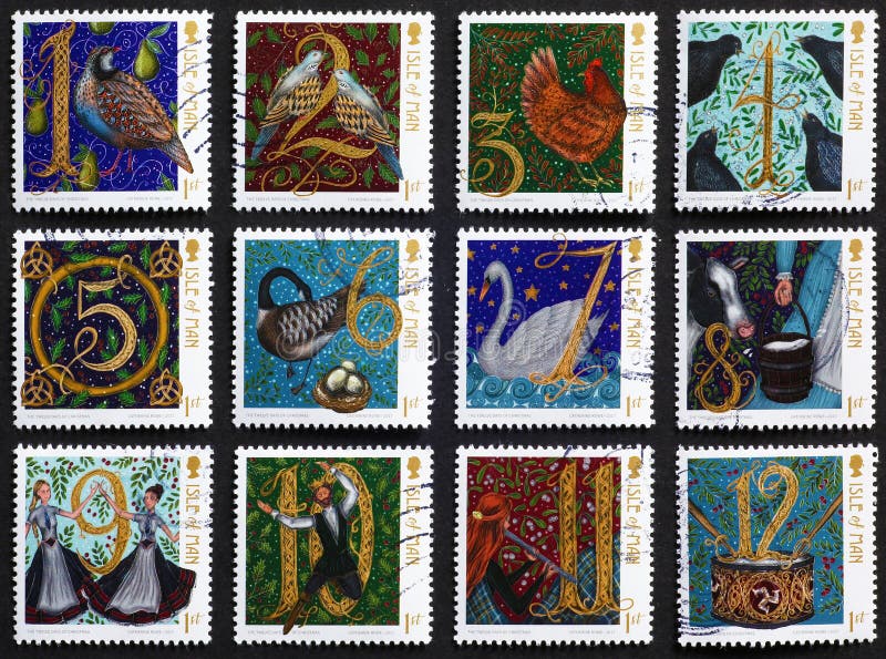 Douze jours de Noël sur des timbres-poste