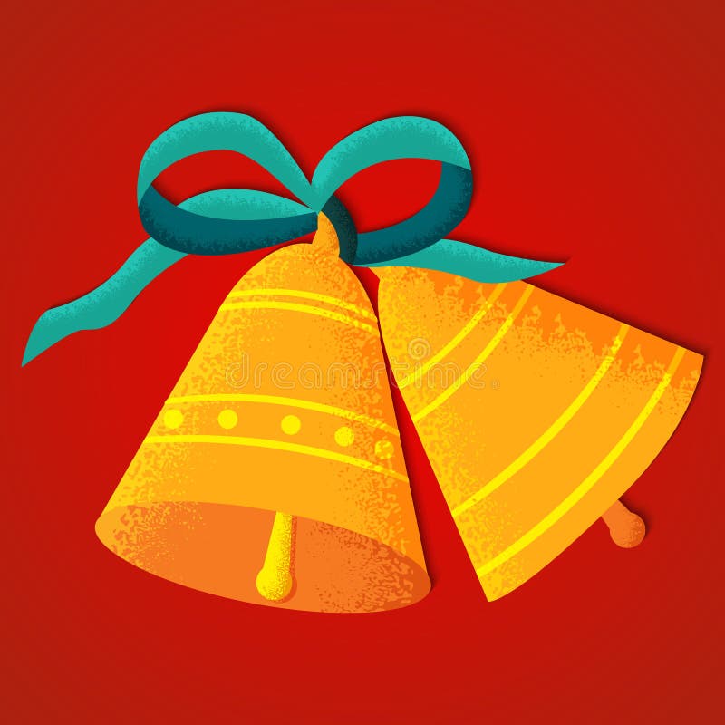 Două clopote de aur cu arcul albastru pe roșu vector illustration