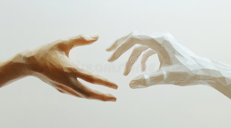 Două mâini întinzându-se una spre cealaltă în stil poligonal de artă stock photo