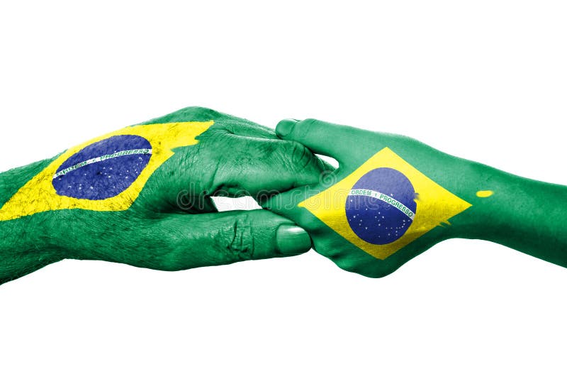 Două mâini și steagul brazilian royalty free stock image