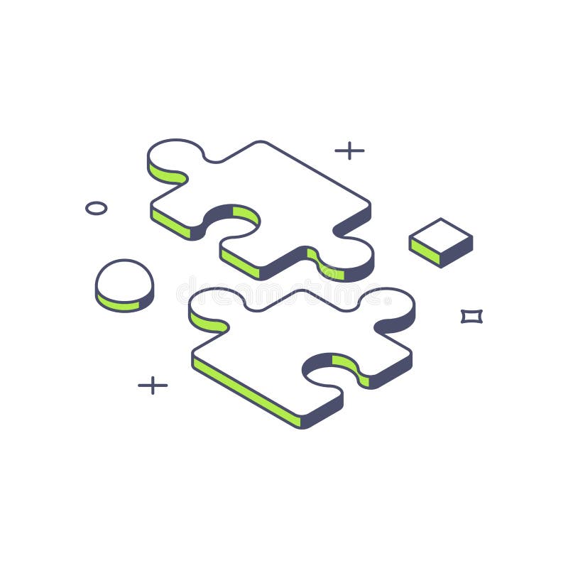 Două piese de puzzle neconectate care provoacă probleme de business rezolvării strategiei de marketing, vector izometric stock illustration