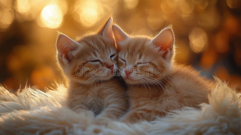 Două pisoi adorabile stând aproape unul de celălalt pe un covor pufos royalty free stock image