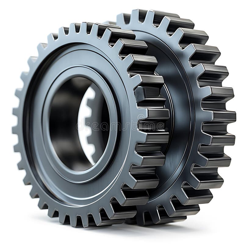 Două roți dințate metalice interconectate componente de mașini industriale izolate pe fundal alb vector illustration