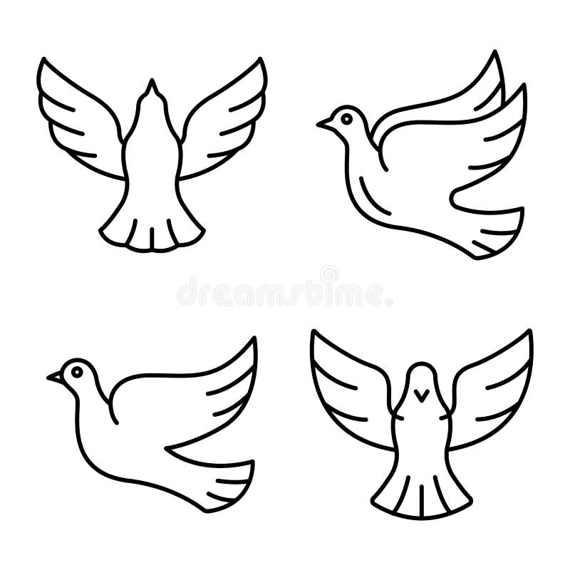 Dove Icons Set, Outline Style Stock Vector - Illustration of bird ...
