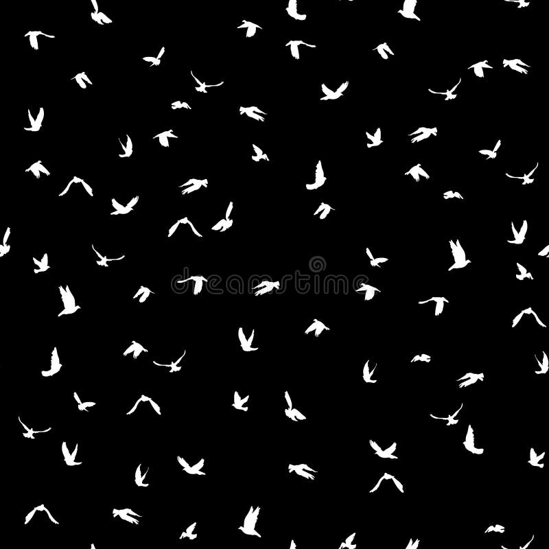 Doves and Pigeons Seamless Pattern on Black Background for Peace ...