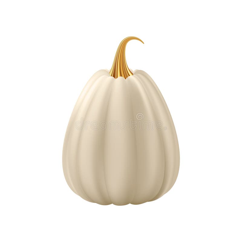 Dovleac realist 3d. dovleac alb crem cu tijă aurie. vector illustration
