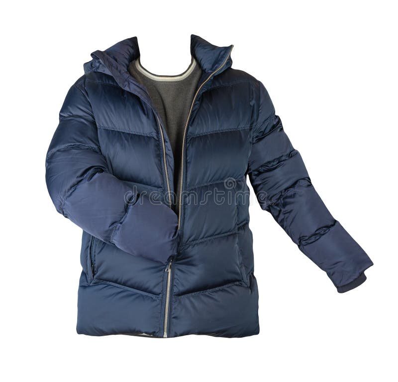 Down Jacket and Sweater Isolated on White Background Stock Photo