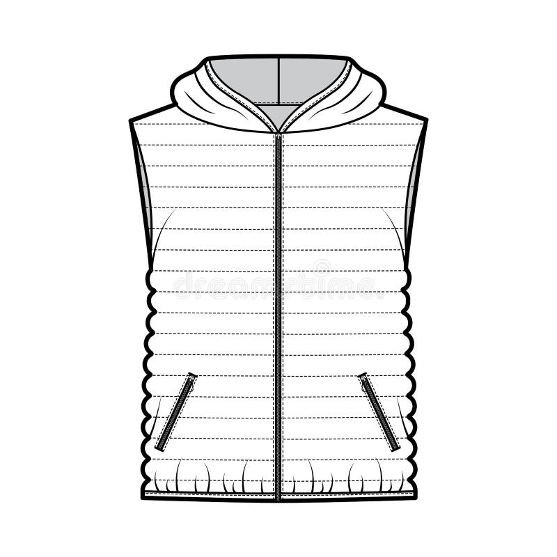 Down Vest Puffer Waistcoat Technical Fashion Illustration with ...