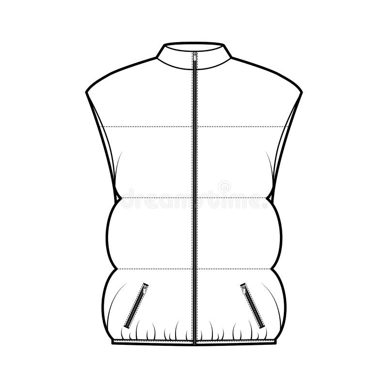 Down Vest Puffer Waistcoat Technical Fashion Illustration with ...