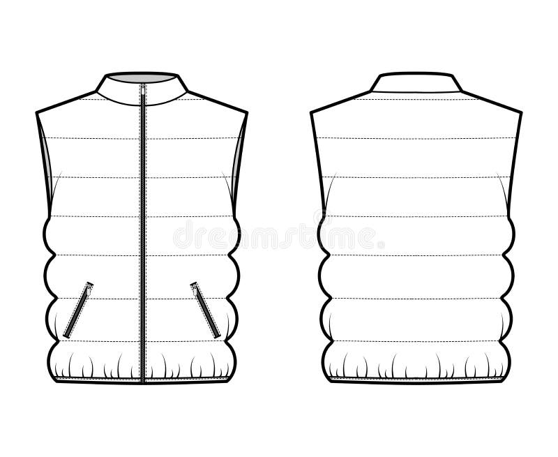 Down Vest Puffer Waistcoat Technical Fashion Illustration with Stand ...