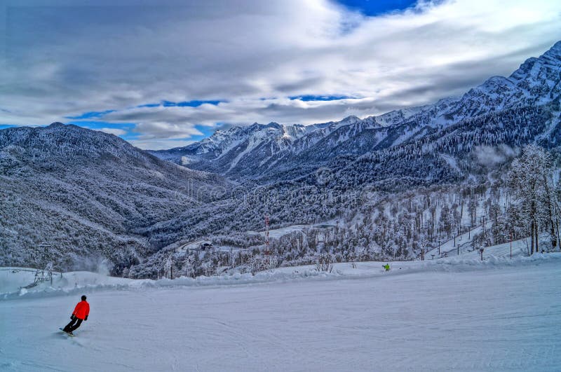 Downhill skiing resort stock photo. Image of resort, wintertime 49520902