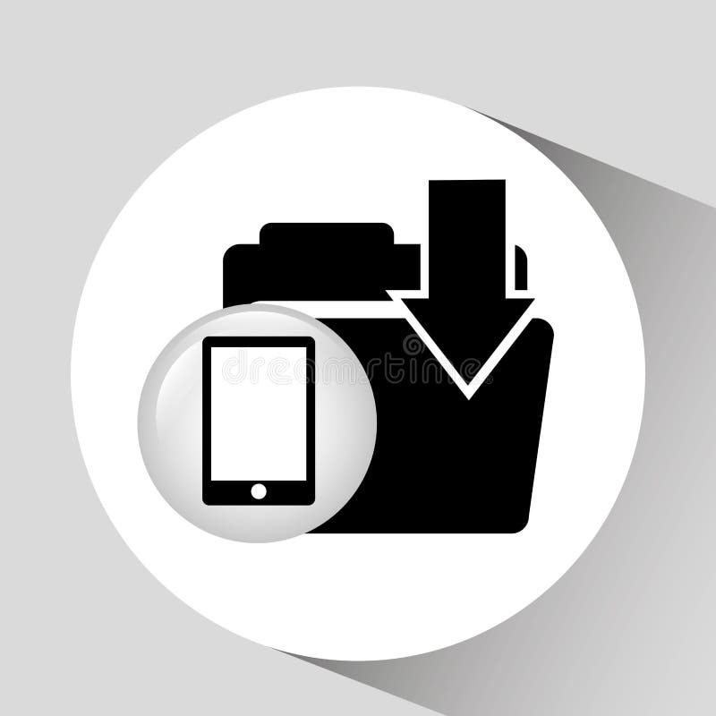 Download nero della cartella di archivio del dispositivo dello smartphone illustrazione di stock Download nero della cartella di archivio del dispositivo dello smartphone illustrazione di stock