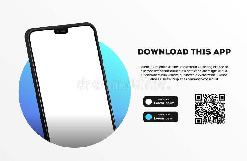 Download page of the mobile app. Empty screen smartphone for you app. Download buttons. Vector illustration