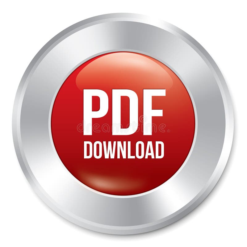 Download pdf button. Vector red round sticker.