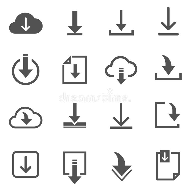Downloads files line and bold icons set isolated on white. Navigation with paper sheet cloud folder vector illustration.