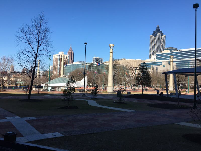 Downtown Atlanta Centennial Park Distant Cityscape Editorial Stock