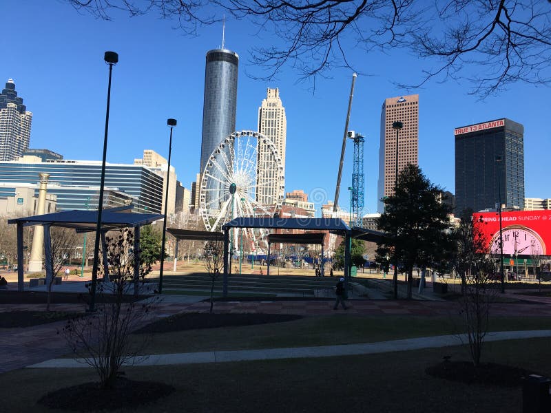 Downtown Atlanta Centennial Park Skyscrapers in Distance Editorial