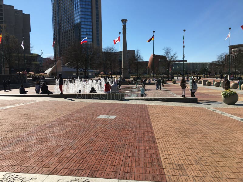 Downtown Atlanta Centennial Park Water Show and Onlookers Editorial