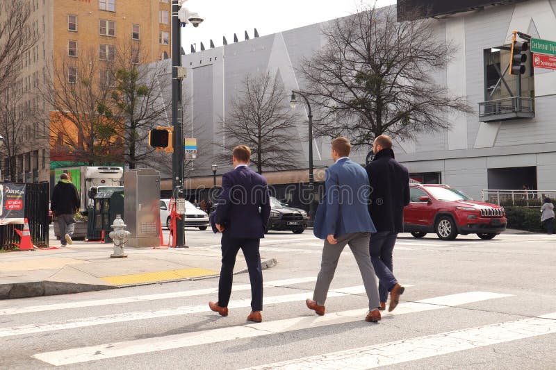 Downtown Atlanta Georgia Business People Crossing the Streets Editorial