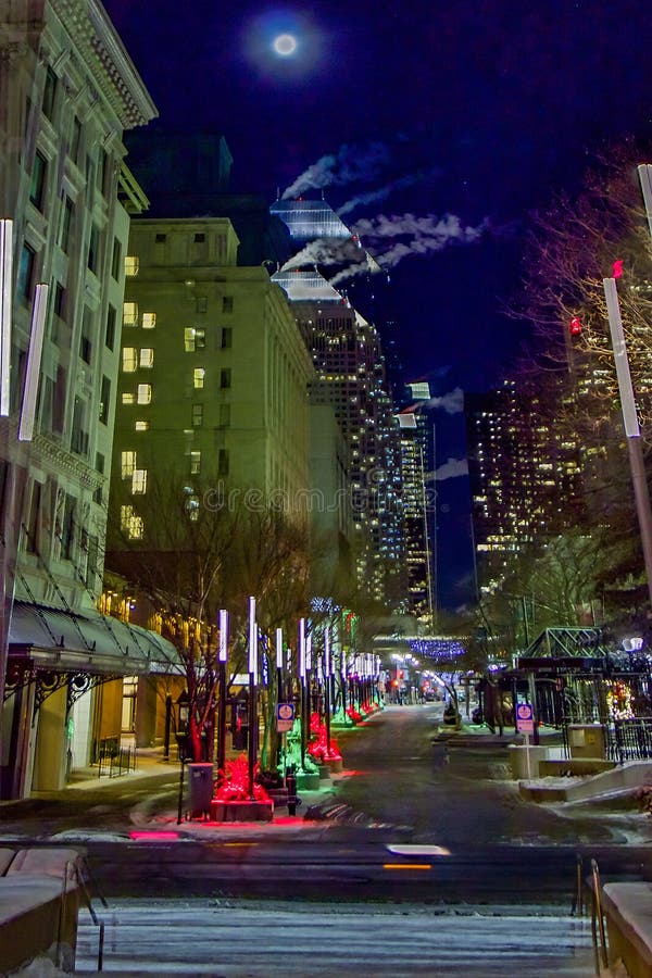 Downtown Calgary All Lit Up for Christmas. Calgary Alberta Canada Stock