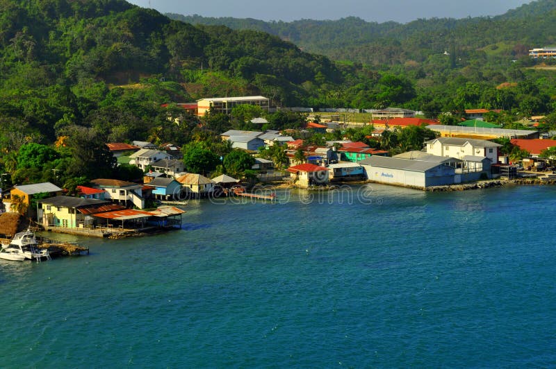 Downtown Coxen Hole stock photo. Image of tropical, island 17370638