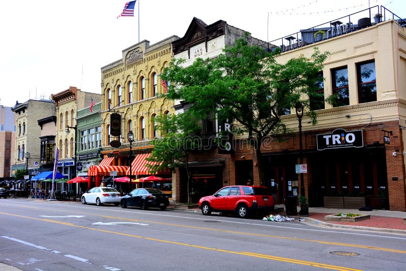 Downtown East Town Area of Milwaukee. Milwaukee, Wisconsin / USA - July 25, 2019: A view of West Town in the downtown area of Milwaukee on a summer day with royalty free stock images Downtown East Town Area of Milwaukee. Milwaukee, Wisconsin / USA - July 25, 2019: A view of West Town in the downtown area of Milwaukee on a summer day with royalty free stock images