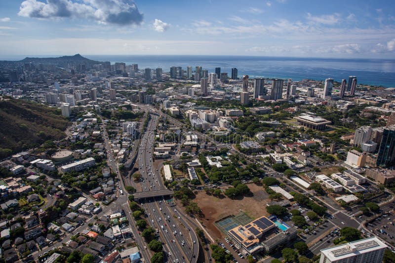 Beautiful Aerial View Scenic Downtown Honolulu Oahu Hawaii