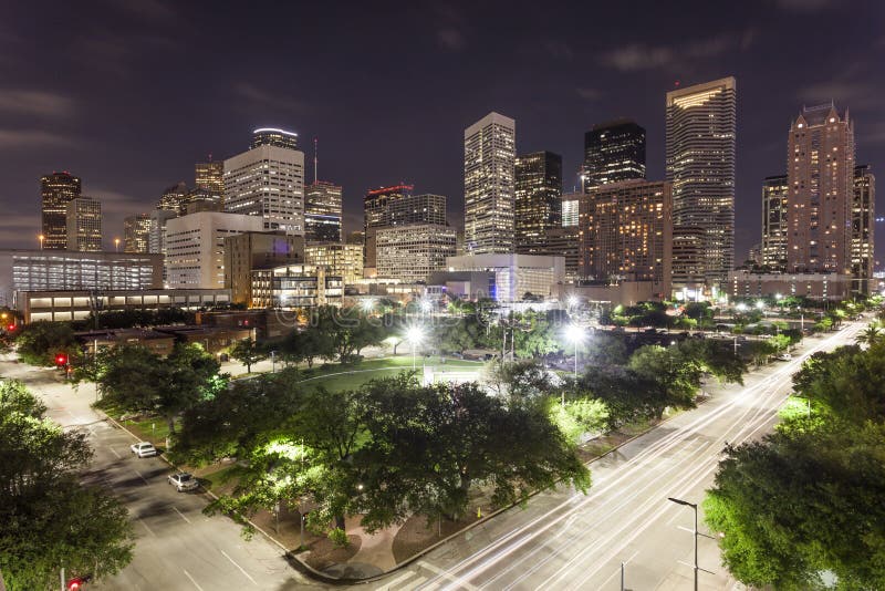 Downtown Houston at Night, Texas Stock Photo Image of buildings