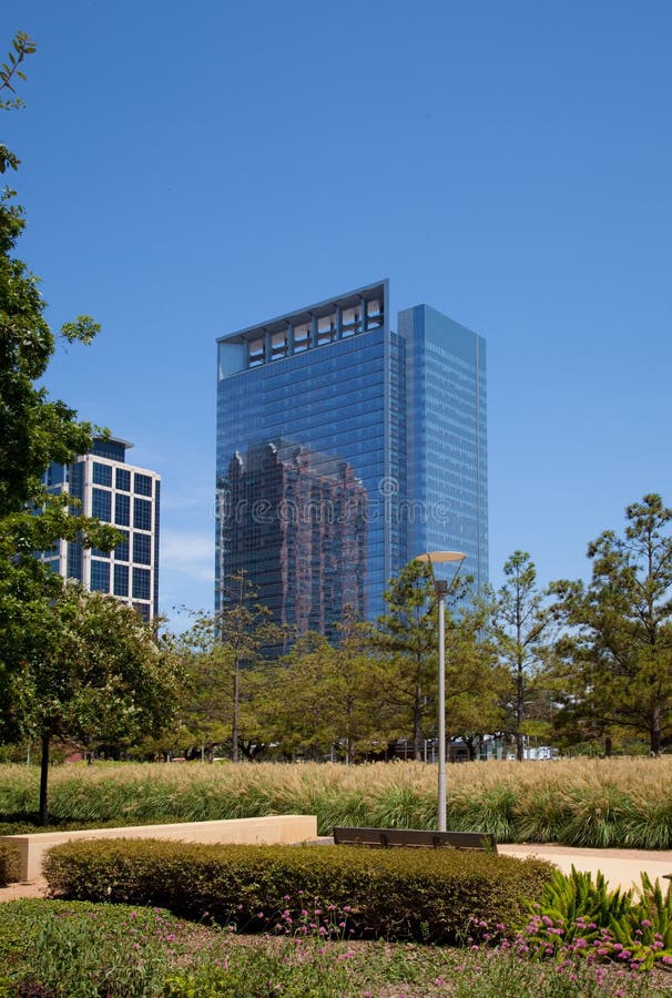 Downtown Houston Park and Offices Stock Image Image of reflection
