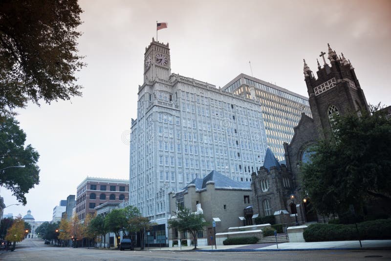 Downtown of Jackson, Mississippi seen early morning with old State Capitol Building far left. Jackson mississippi stock images, royalty-free photos and pictures