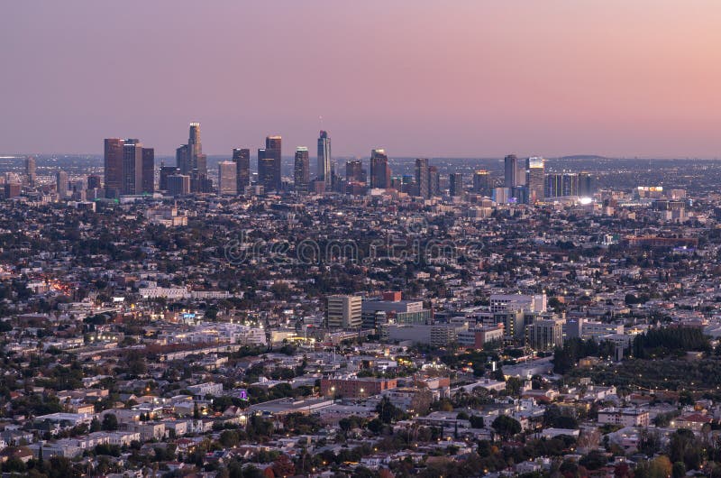 Downtown Los Angeles at Sunset Stock Photo Image of california