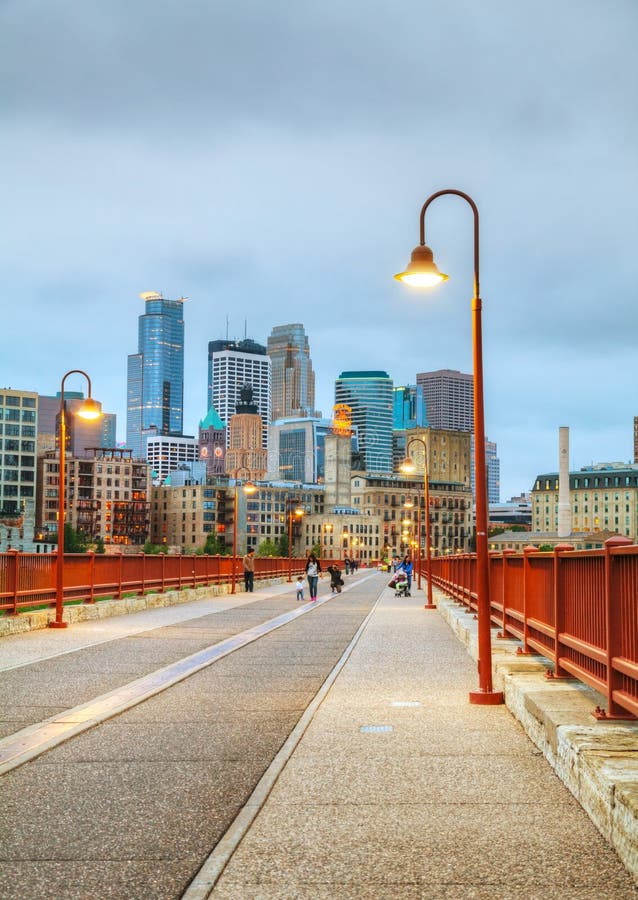 Downtown Minneapolis, Minnesota at Night Time Editorial Stock Photo Image of stone, bridge