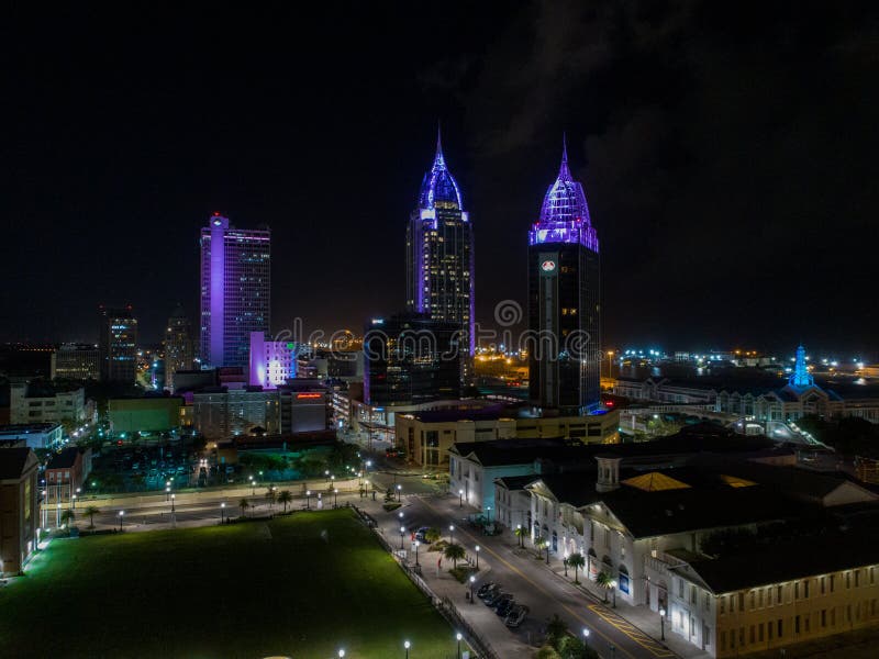 Downtown Mobile, Alabama at Night Editorial Photo Image of waterfront