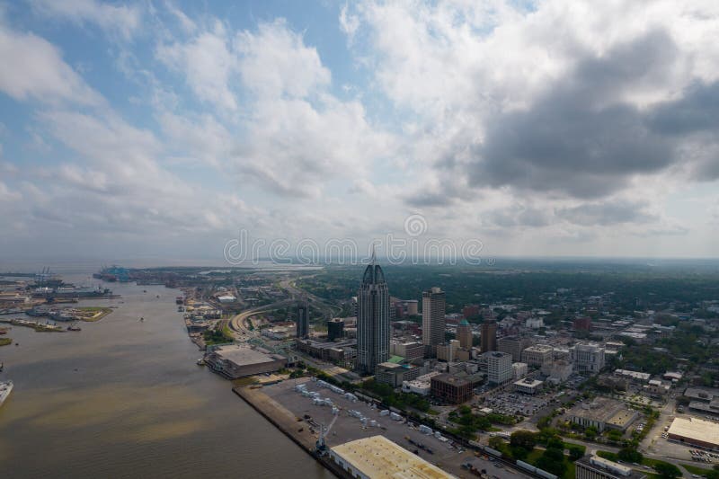 The Downtown Mobile, Alabama Waterfront Skyline Editorial Stock Image