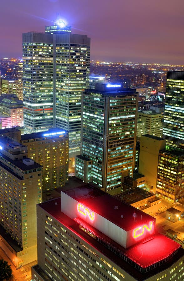 Downtown Montreal at night stock photo. Image of quebec 2924130