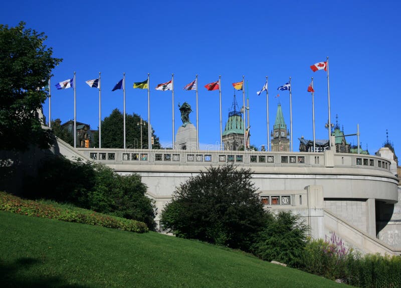 Downtown Ottawa Flags stock image. Image of green, buildings 6041209