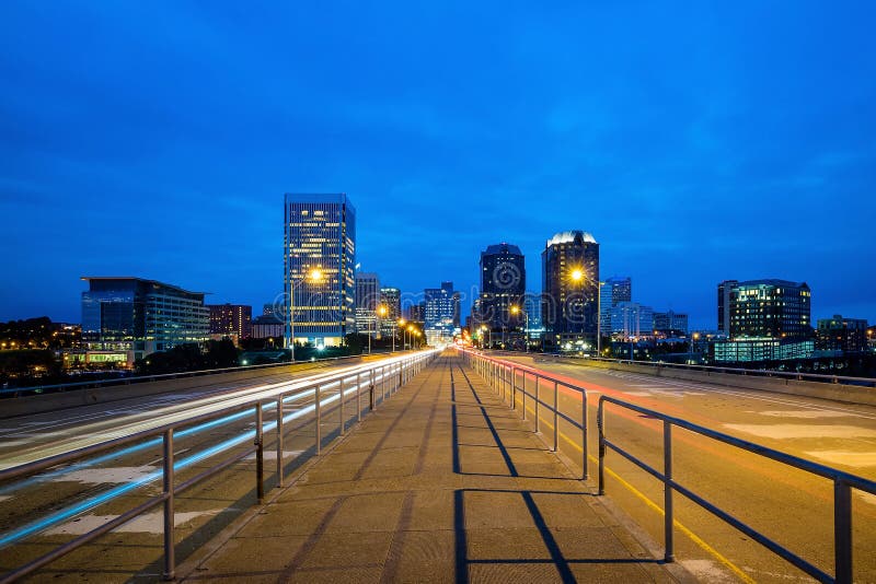 Downtown Richmond, Virginia skyline and the James River at twilight. Hdr bridge stock images, royalty-free photos and pictures