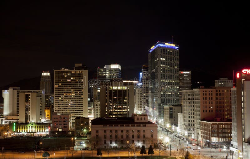 Downtown Salt Lake City At Night Editorial Image Image 19136960