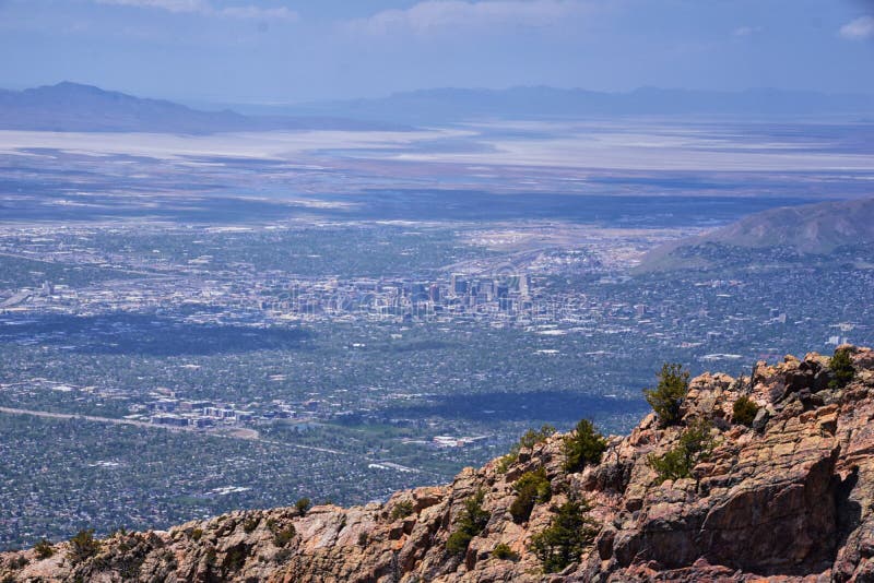 Downtown Salt Lake City Panoramic View of Wasatch Front Rocky Mountains ...