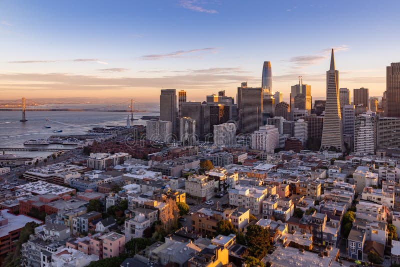 Downtown San Francisco at Sunset Stock Image Image of offices
